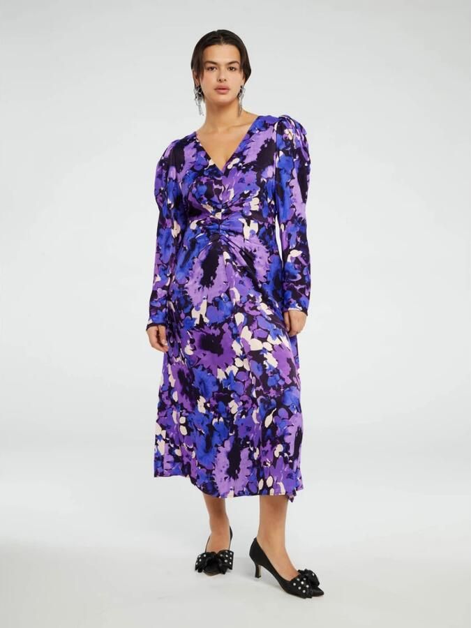 Fabienne Chapot Blauwe Bloomsberry Jurk met V-Hals en Pofmouwen Paars Dames - Foto 5