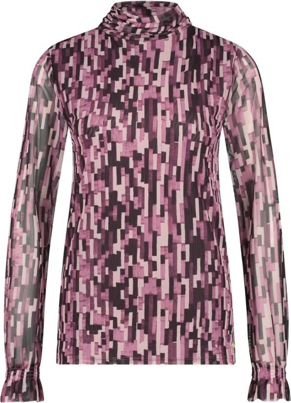 Fabienne Chapot semi-transparante top Johanna met all over print roze bruin - Foto 2
