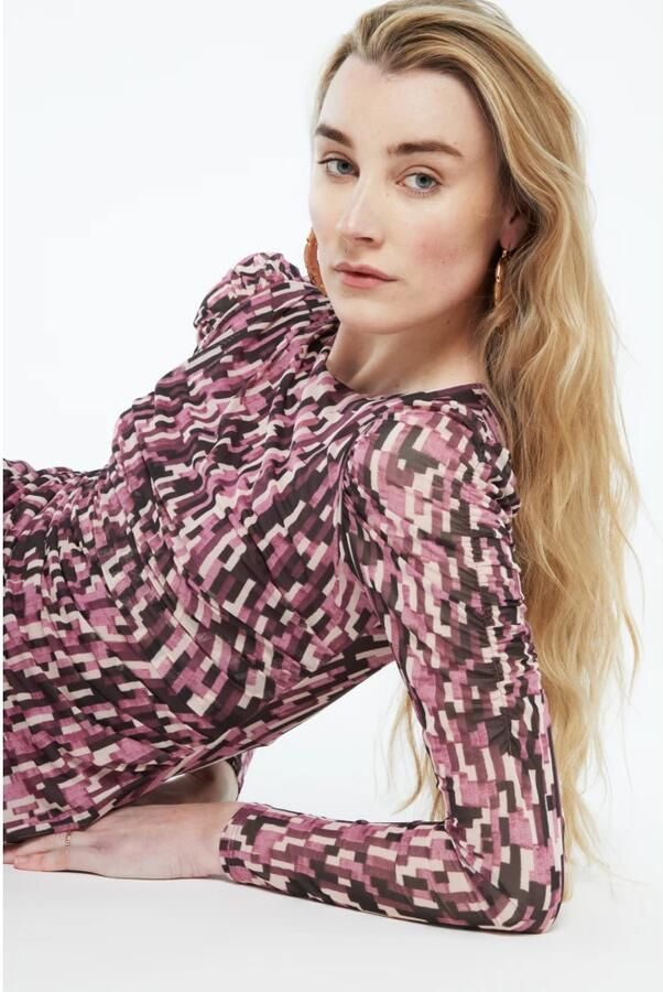 Fabienne Chapot maxi jurk Bella met all over print paars roze ecru - Foto 4