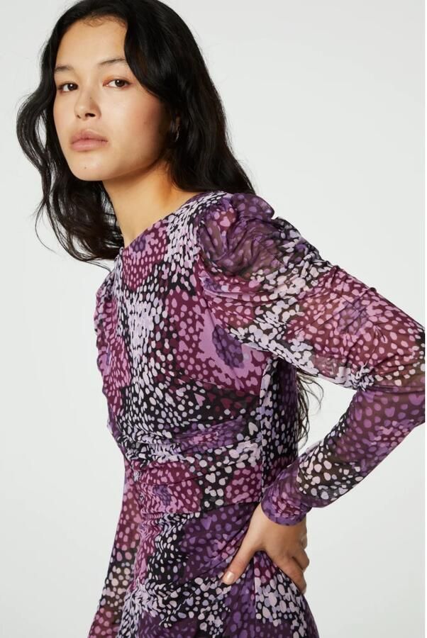 Fabienne Chapot mesh jurk Bella met all over print paars zwart - Foto 3