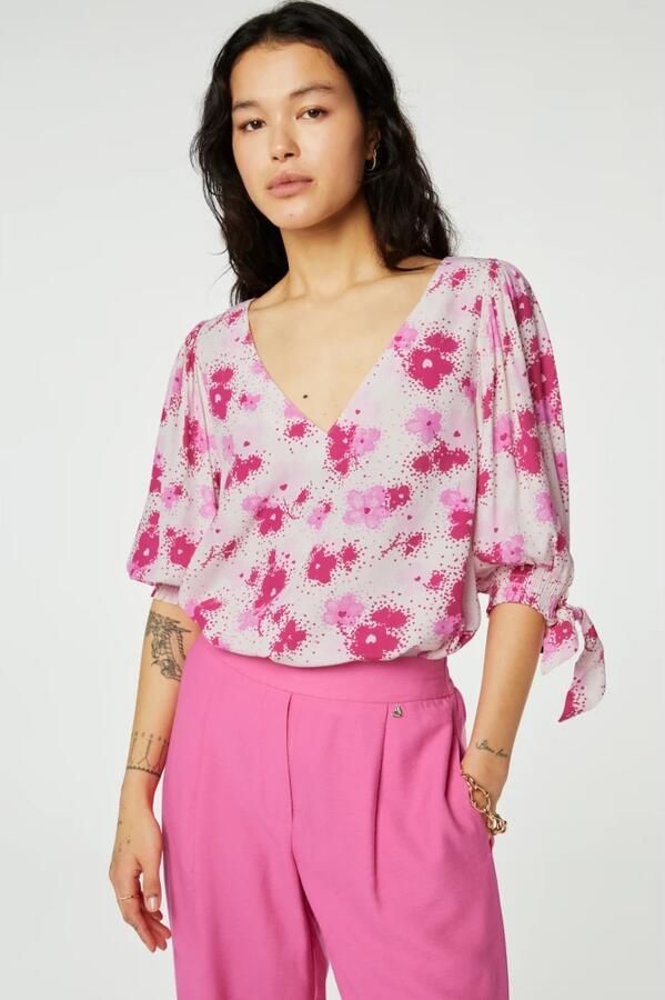 Fabienne Chapot top Nacha met all over print roze ecru - Foto 3