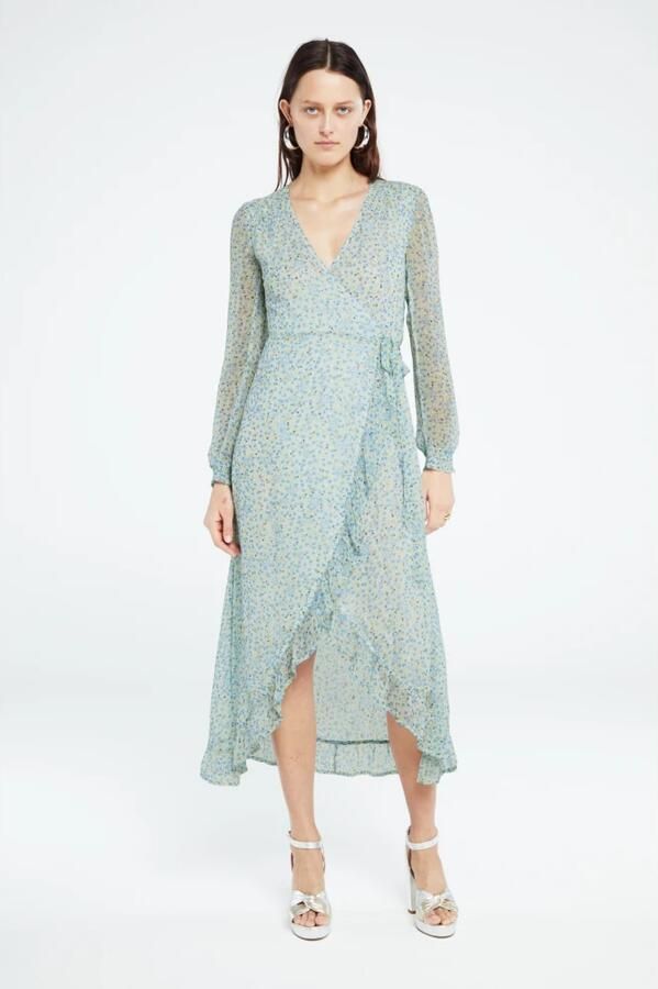 Fabienne Chapot overslagjurk Natasja met all over print blauw geel - Foto 2