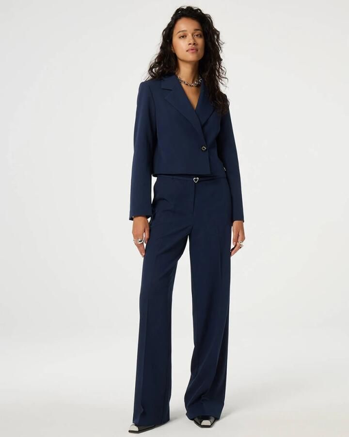 Fabienne Chapot wide leg regular waist pantalon donkerblauw