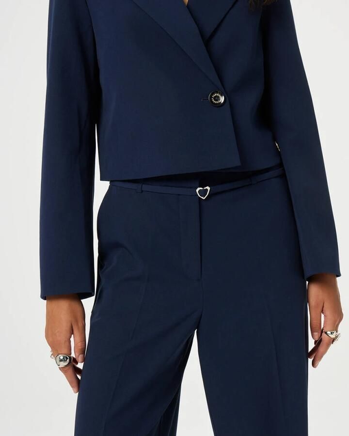 Fabienne Chapot wide leg regular waist pantalon donkerblauw - Foto 3