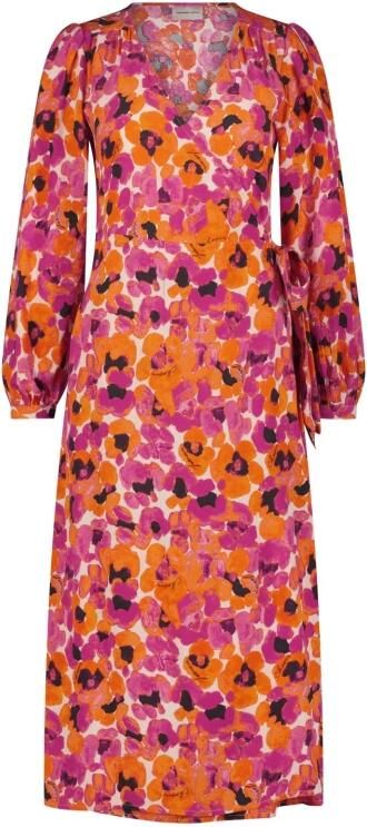 Fabienne Chapot gebloemde wikkeljurk Nia roze oranje ecru - Foto 5