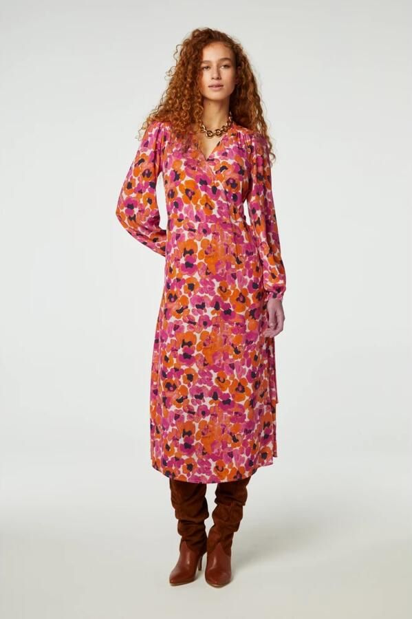 Fabienne Chapot gebloemde wikkeljurk Nia roze oranje ecru - Foto 3
