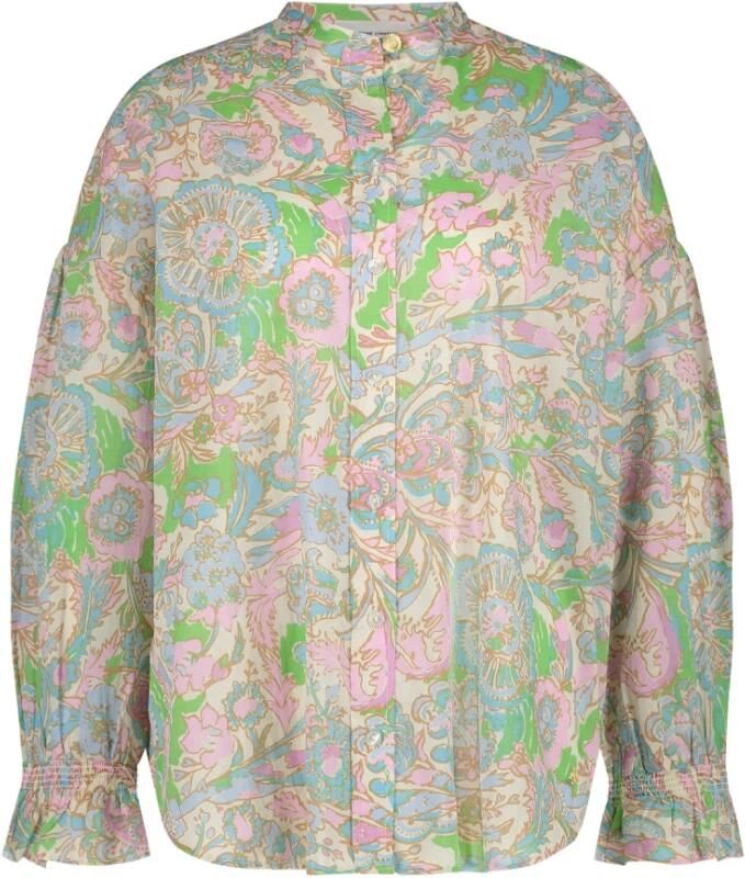 Fabienne Chapot blouse Lexi Blouse met all over print groen blauw roze bruin - Foto 3