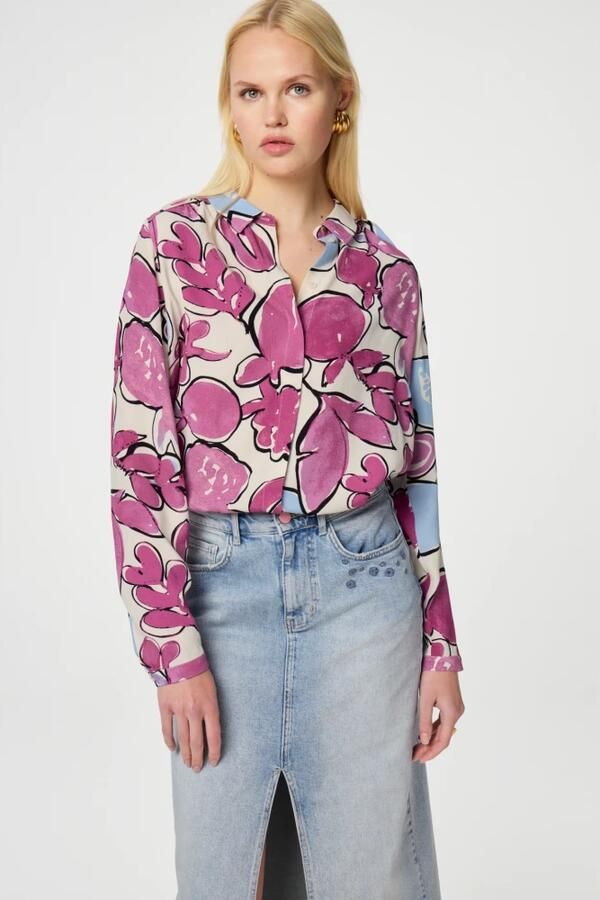 Fabienne Chapot Paars Blauw Print Lange Mouw Blouse Multicolor Dames - Foto 2