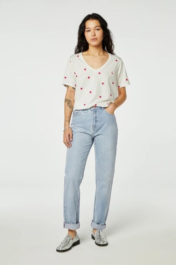 FABIENNE CHAPOT Dames Tops & T-shirts Phill V-neck Pink Flower T-shirt Ecru - Foto 3