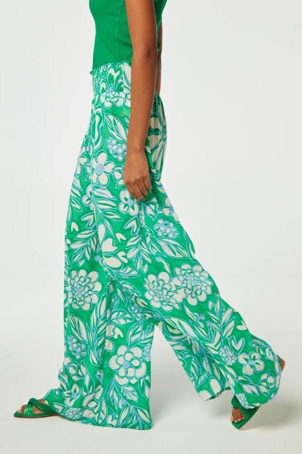 Fabienne Chapot wide leg broek met all over print groen crème - Foto 4