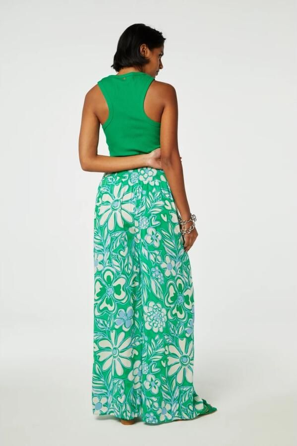 Fabienne Chapot wide leg broek met all over print groen crème - Foto 5