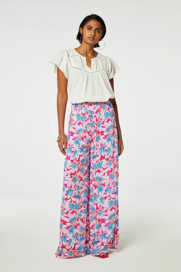 Fabienne Chapot gebloemde wide leg broek roze lichtroze blauw - Foto 3