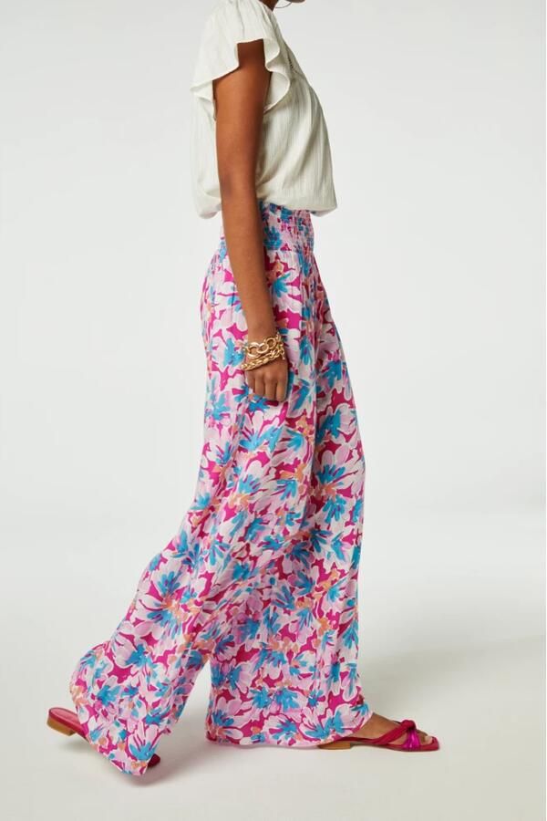 Fabienne Chapot gebloemde wide leg broek roze lichtroze blauw - Foto 2