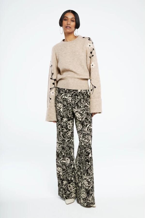 Fabienne Chapot gebloemde wide leg broek Puck zwart ecru - Foto 4