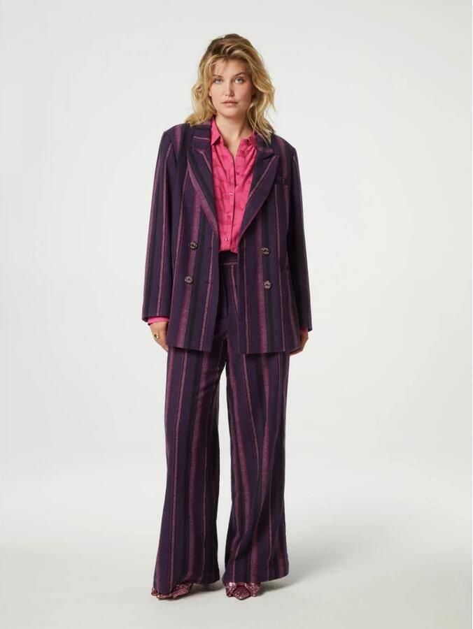 Fabienne Chapot gestreepte high waist flared pantalon Remi met wol paars - Foto 2