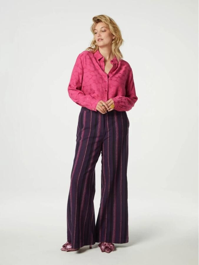 Fabienne Chapot gestreepte high waist flared pantalon Remi met wol paars - Foto 3