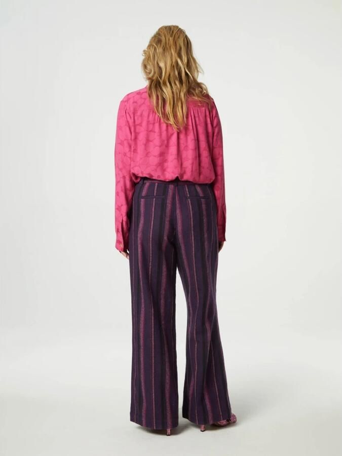 Fabienne Chapot gestreepte high waist flared pantalon Remi met wol paars - Foto 4