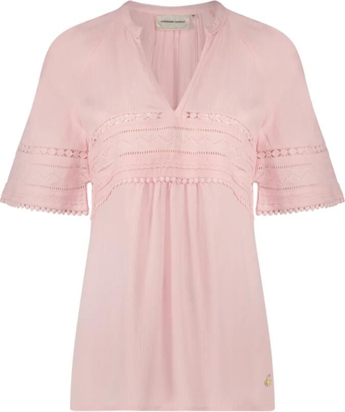 Fabienne Chapot Roze V-hals top met pompom en openwork details Pink Dames - Foto 2