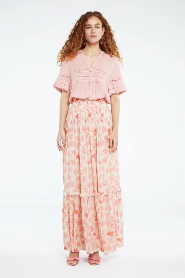 Fabienne Chapot Roze V-hals top met pompom en openwork details Pink Dames - Foto 4