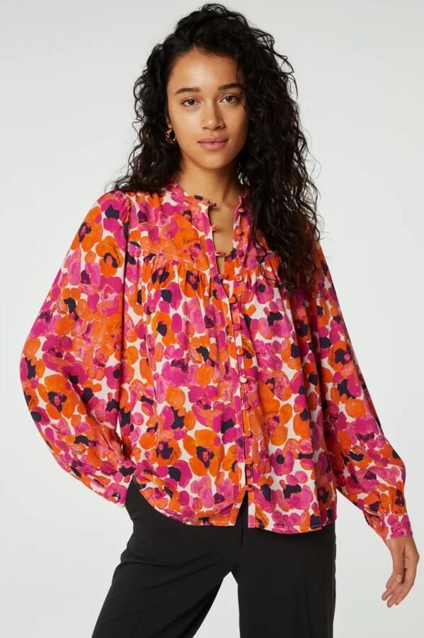 Fabienne Chapot gebloemde blouse roze oranje donkerblauw - Foto 2