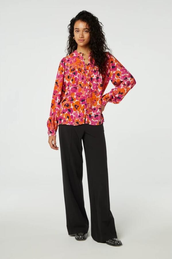 Fabienne Chapot gebloemde blouse roze oranje donkerblauw - Foto 3