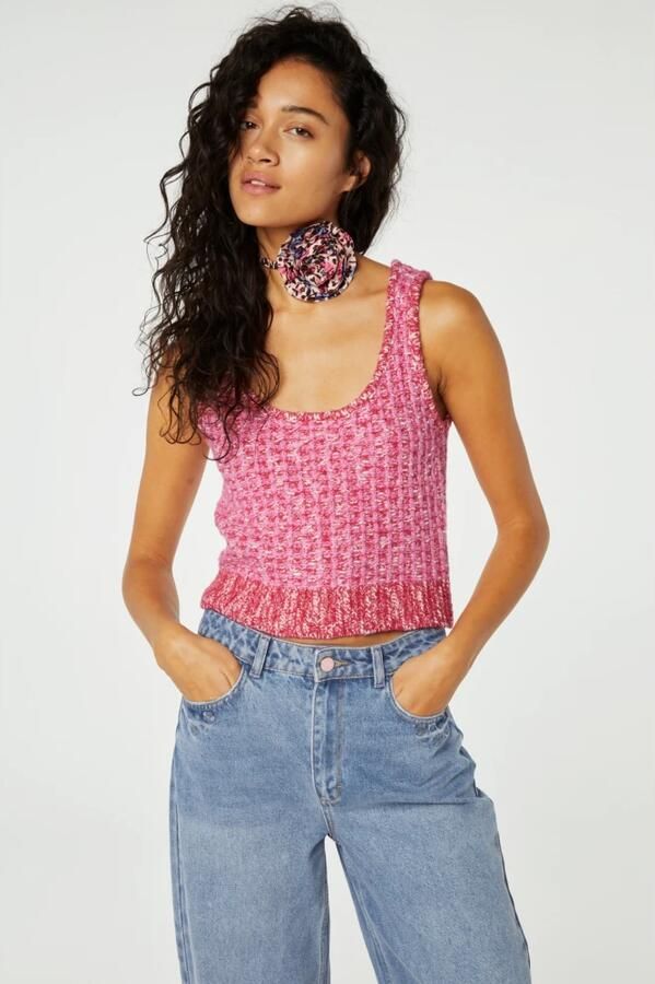 Fabienne Chapot gebreide tweed crop top Josh roze ecru donkerroze - Foto 4
