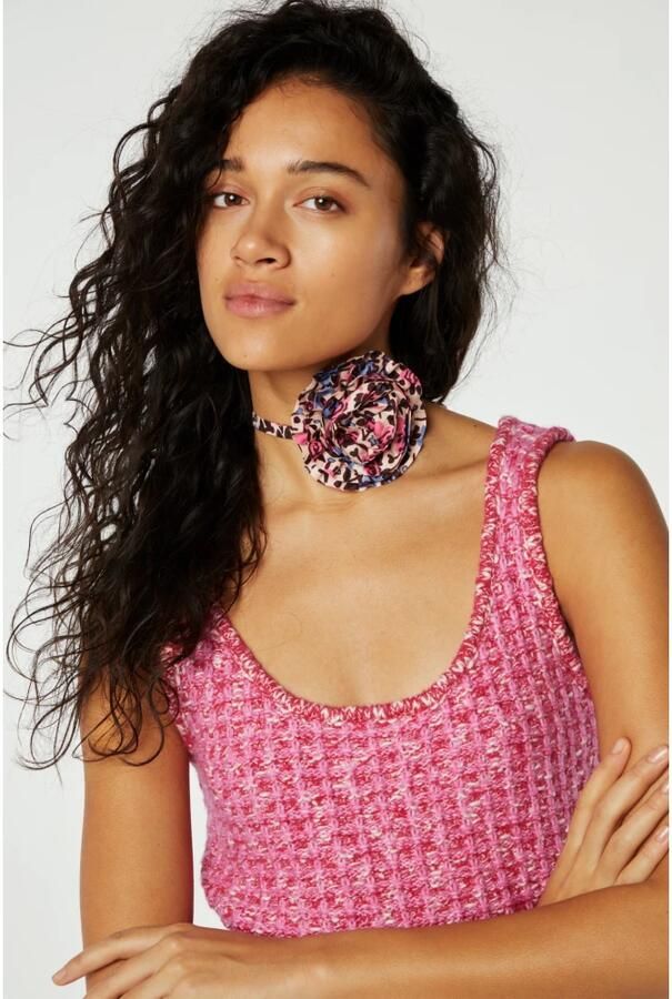 Fabienne Chapot gebreide tweed crop top Josh roze ecru donkerroze - Foto 3