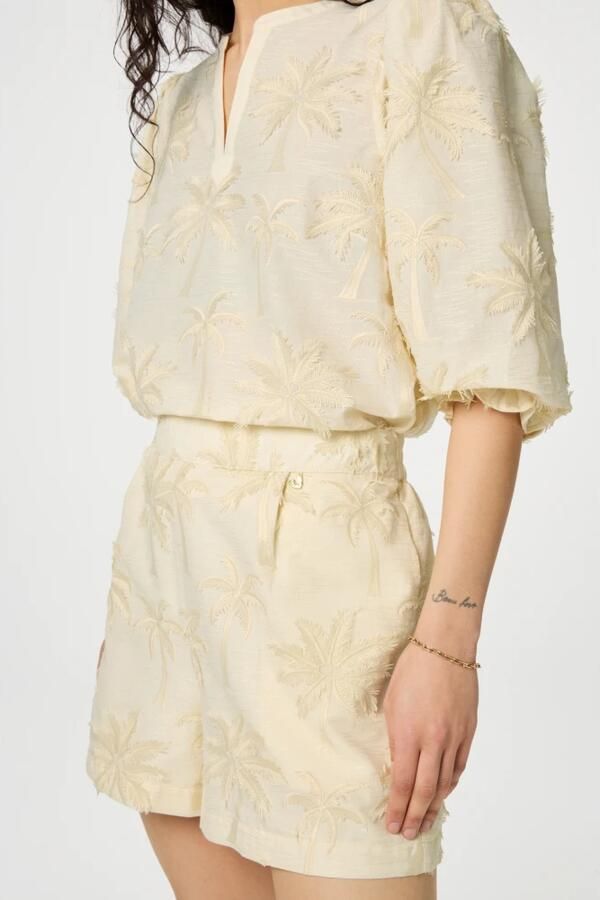 Fabienne Chapot loose fit short met all over print en borduursels ecru - Foto 4