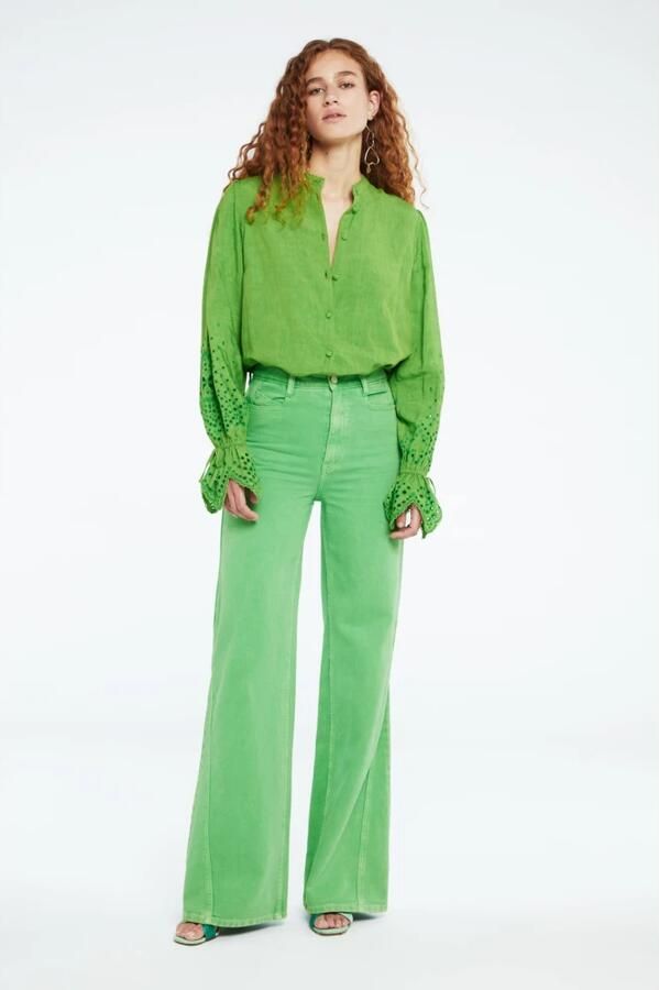 Fabienne Chapot blouse Clarissa blouse met broderie groen - Foto 4