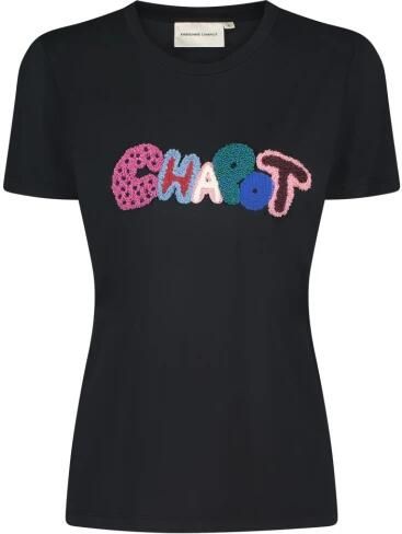 Fabienne Chapot Zwart T-shirt met Ronde Hals en Borduursel Black Dames - Foto 5