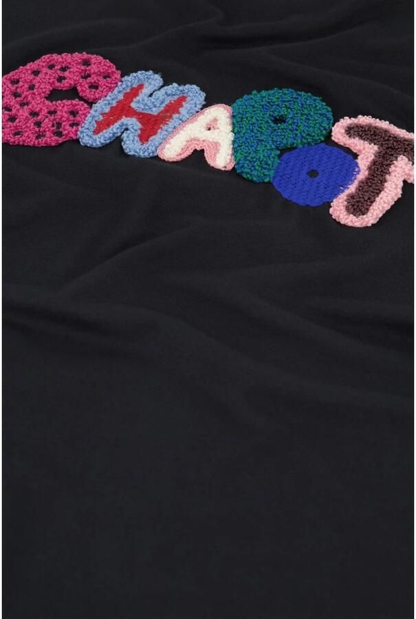 Fabienne Chapot Zwart T-shirt met Ronde Hals en Borduursel Black Dames