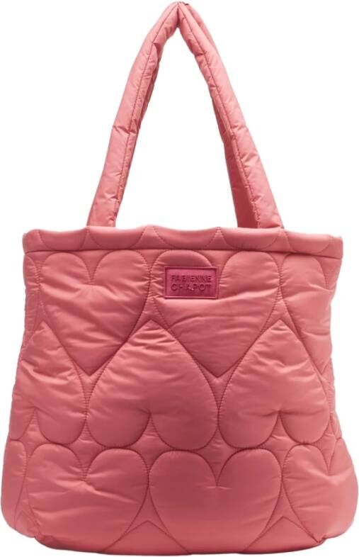 Fabienne Chapot Tote Bag met Hartenprint en Binnenzak met Rits Prisca Tote Tas Black Pink Dames
