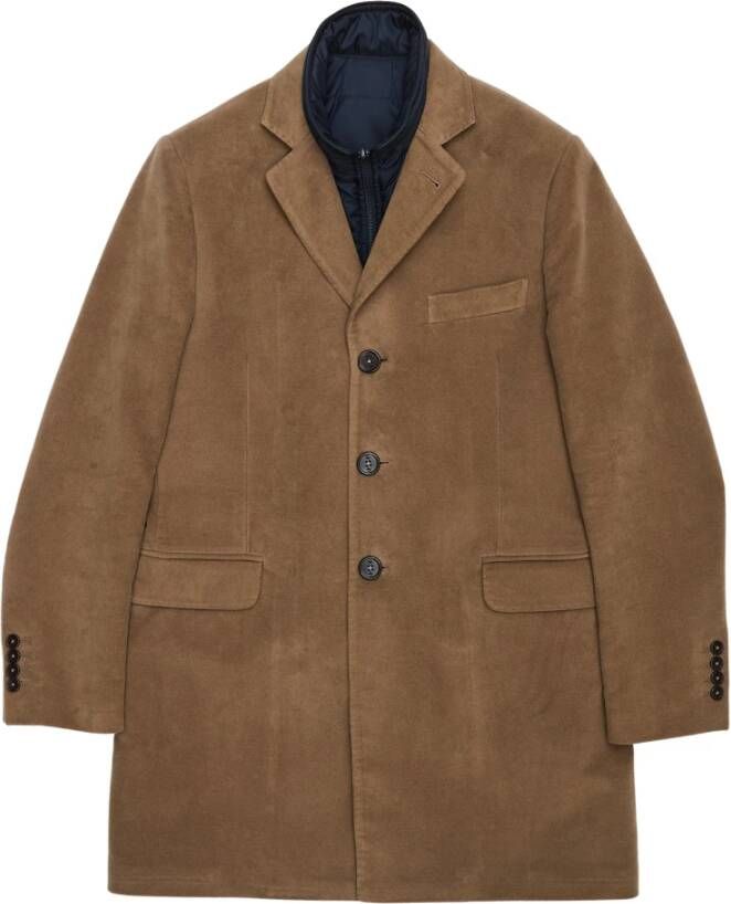 Fay Beige Katoenen Ribfluwelen Jas met Afneembaar Blauw Vest Beige Heren
