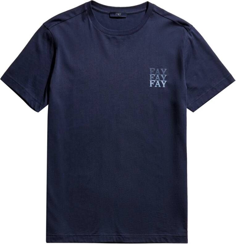Fay Blauw Katoenen T-Shirt met Logo Blauw Heren
