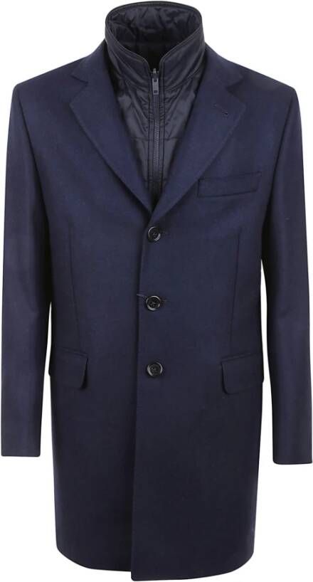 Fay Blauwe Dubbele Jas met Afneembaar Wol Kasjmier Vest Blue Heren