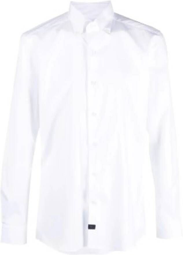 Fay Witte Stretch Shirt met Logo Tag White Heren