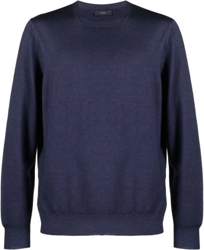 Fay Navy Blauwe Wollen Trui Blauw Heren