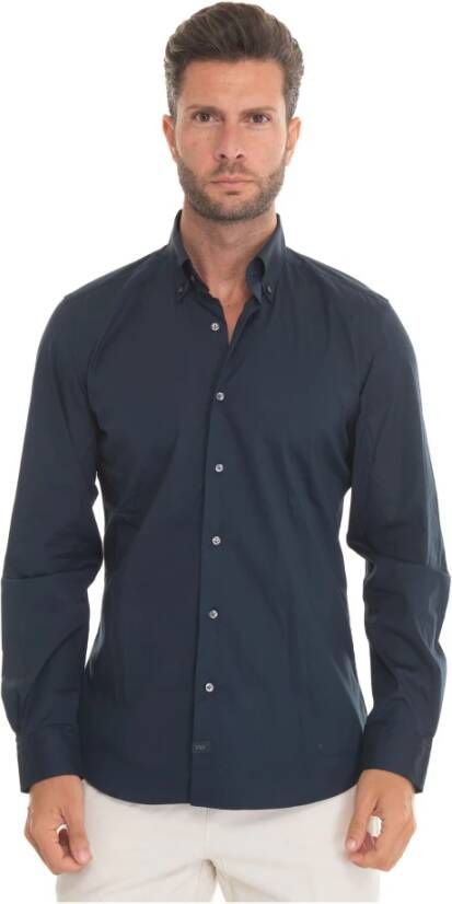 Fay Slim Fit Button-Down Casual Overhemd Blauw Heren