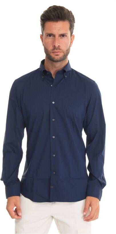 Fay Slim Fit Button-Down Casual Overhemd Blauw Heren