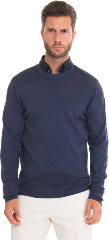 Fay Stone Washed Slim Fit Pullover Blauw Heren