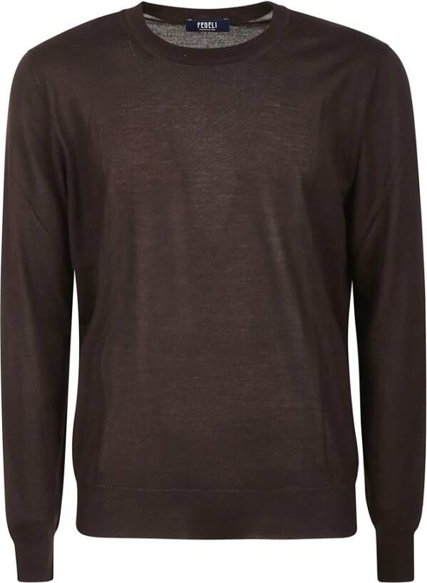 Fedeli Bruin Kasjmier Zijde Ronde hals Sweater Brown Heren