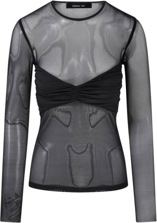 Federica Tosi Transparante T-shirt van elastische stof met borstdetail Black Dames