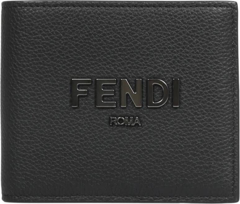 Fendi Bi-Fold Portemonnee van Geitenleer Zwart Heren