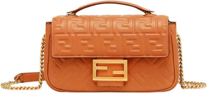Fendi Geëmbosseerde FF Leren Baguette met Verstelbare Band Brown Dames