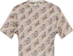 Fendi Cropped T-shirt with logo Beige Dames
