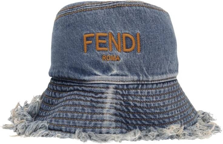 Fendi Denim bucket hoed met vintage-effect Blauw Heren