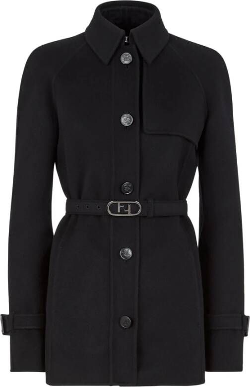 Fendi Stijlvolle Single-Breasted Winterjas Black Dames