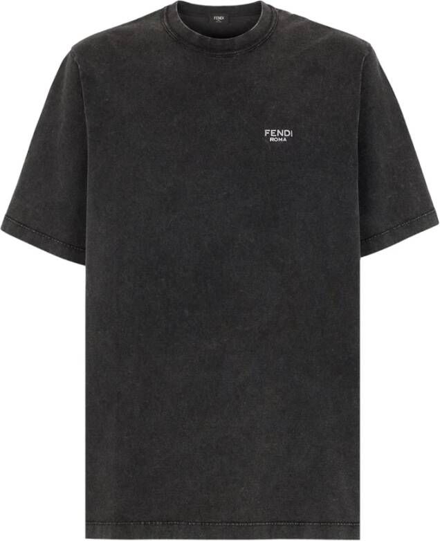Fendi Katoenen T-Shirt met Logo Patch Zwart Heren