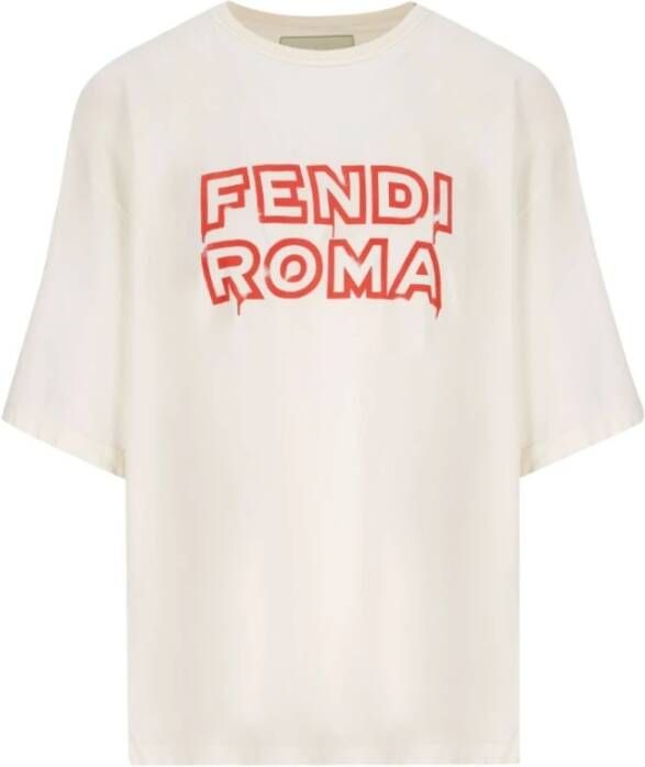 Fendi Katoenen T-Shirt met Logo Wit Dames