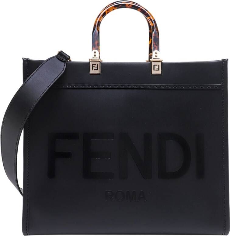 Fendi Leren handtas met logo Zwart Dames